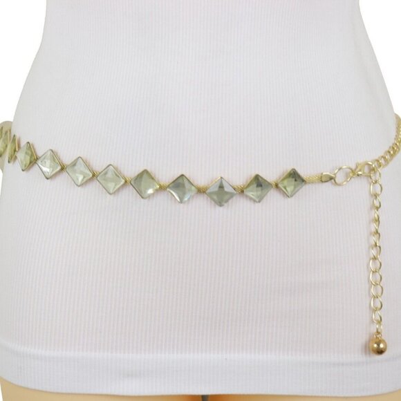 Women's Gold Metal Mesh Waist Belt – Silver Square Beads – Skinny Waistband S M - Picture 3 of 17